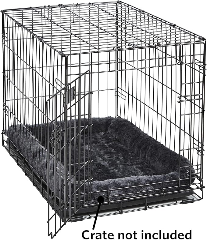 New World Dog Bed – Gray Faux Fur Bolster, Ultra-Soft and Machine Washable, Fits 24-Inch Crates and Carriers, for Small Dogs and Cats