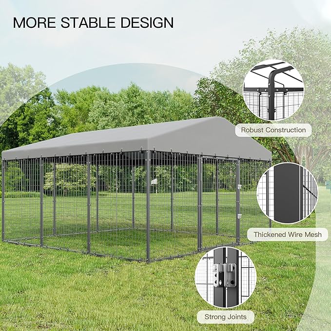 Large Outdoor Dog Kennel,10x10x6 FT Heavy Duty Dog Cage with Fully Covered Roof,Anti-Rust Outdoor Dog Fence w/Waterproof UV-Resistant Cover and Double Security Locks for Backyard