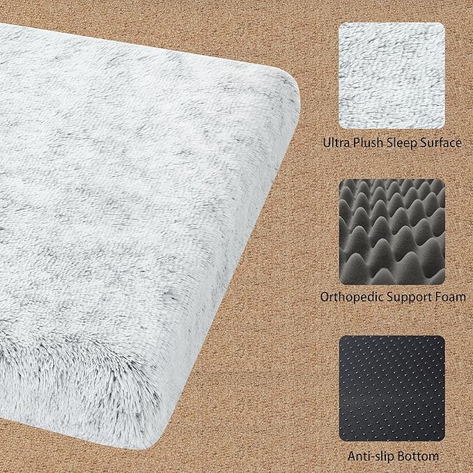 Dog Bed, Dog Crate Pad with Removable Washable Pet Mat Cover, Non-Slip Bottom, Waterproof Orthopedic Dog Beds for Large/Medium/Small Dogs (XXL(47''x29''x4''), Grey)