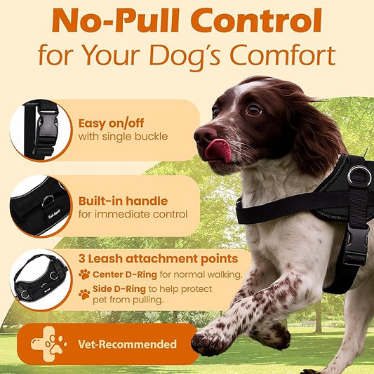 Bark Appeal Black No-Pull Dog Harness for XS to Small Sized Pets – Adjustable, Reflective Vest with 3 Leash Clips for Added Control, Easy Walks & Training – Small