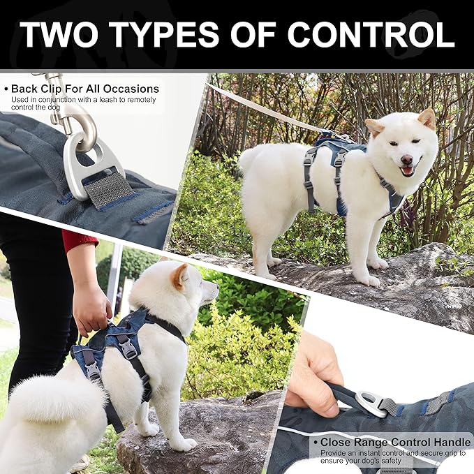 Escape Proof Dog Harness Medium Sized Dog, Lightweight Full Body Pet Vest with Lift Handle and Leash Clip, Reflective Adjustable No Slip Dog Harness for Daily Walking(Grey,Chest:17-32")