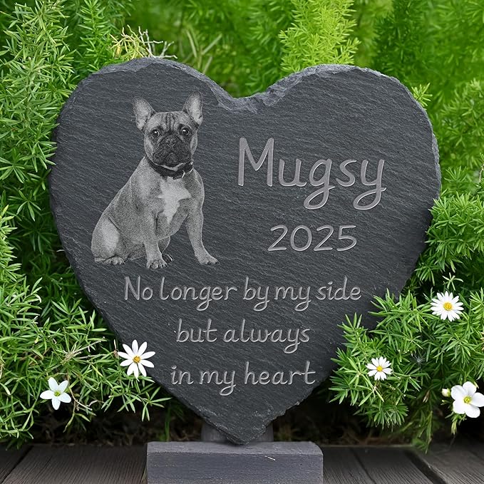 Pet Memorial Stone with Photo, Dog Memorial Gifts for Loss of Dog, Personalized Pet Memorial Gifts, Pet Loss Gift - Always in My Heart（Heart）