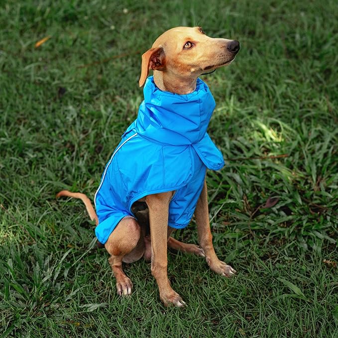 Tuff Pupper Waterproof Dog Raincoat | Full-Body Windproof Rain Jacket for Dogs | Reflective Strips | Breathable Mesh Lining | Adjustable Fit | Leash Port | Small Medium Large XL XXL Dogs (Blue, XXS)