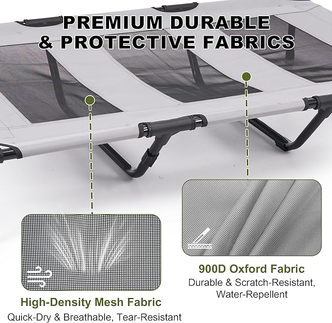 Large Raised Dog Bed with Removable Shade Canopy, Breathable & Waterproof Outdoor Pet Cot for Dogs up to 110 Lbs, Durable Steel Frame Dog Camping Bed for Lawn, Porch, Beach or Indoor Resting