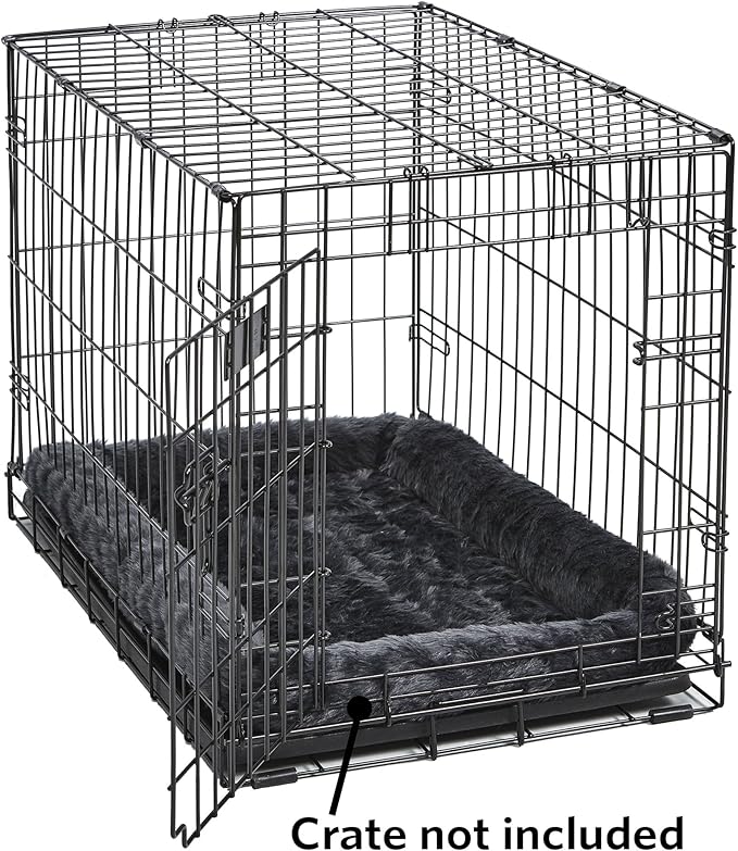 MidWest Homes for Pets QuietTime Dog Bed – Gray Faux Fur Bolster, Ultra-Soft and Machine Washable, Fits 42-Inch Crates and Carriers, for Large Breed Dogs