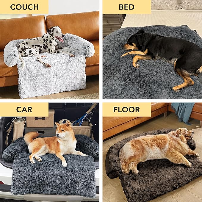 Codi Calming Dog Bed for Couch – Anti-Anxiety Sofa Protector Mat for Medium Dogs, 35''x31''x5'', Machine Washable, Fluffy & Cozy with Non-Slip Bottom, Dark Grey