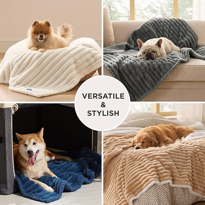Bedsure Waterproof Dog Blankets for Large Dogs - Soft Pet Cat Blanket Corduroy Fleece for Bed Protector Washable, Cozy Calming Reversible Furniture Protection for Puppy,60"x80", Warm Grey