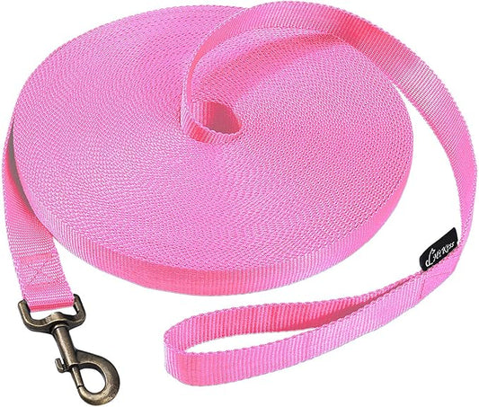 HIKISS Long Dog Leash Obedience Recall Training Agility Lead with Thickening Material for Large Dog - 15ft 20ft 30ft 50ft 100ft Training Leash(Pink 30ft)