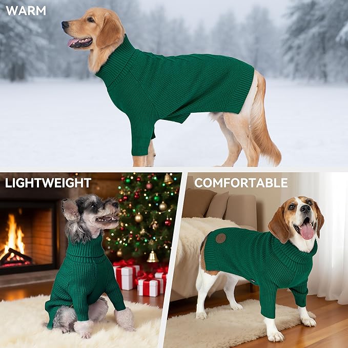 cyeollo Dog Christmas Sweater Pullover Turtleneck for Dogs, Classic Knitwear Fall Winter Cold Weather Dog Clothes Warm Pet Apparel Small Medium Large Dog Sweaters, Green XL
