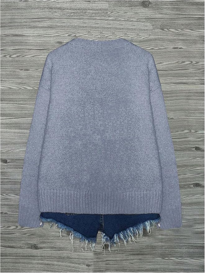 WDIRARA Women's Cat Graphic Sweater Long Sleeve Crew Neck Knit Tops Casual Knitwear