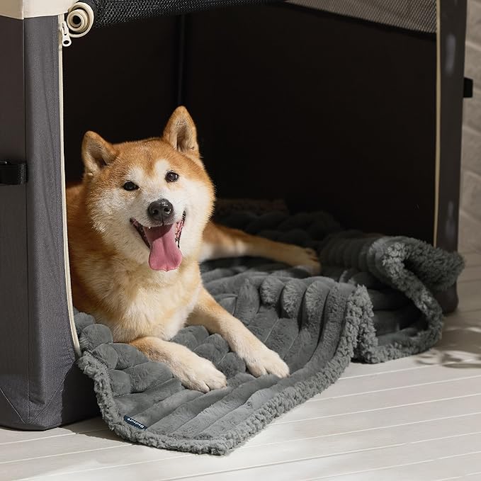 Bedsure Waterproof Dog Blankets for Large Dogs - Soft Puppy Cat Blanket Corduroy Fleece for Couch Protector Washable, Cozy Calming Reversible Furniture Protection for Pet,40"x50", Warm Grey