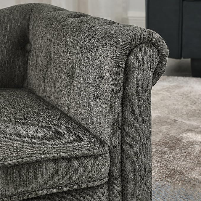 GDFStudio Modern Linen Dog Sofa for Small and Medium Dogs Elevated Pet Bed with Armrests and Backrest Durable and Comfortable Upholstered Pet Furniture, Dark Gray