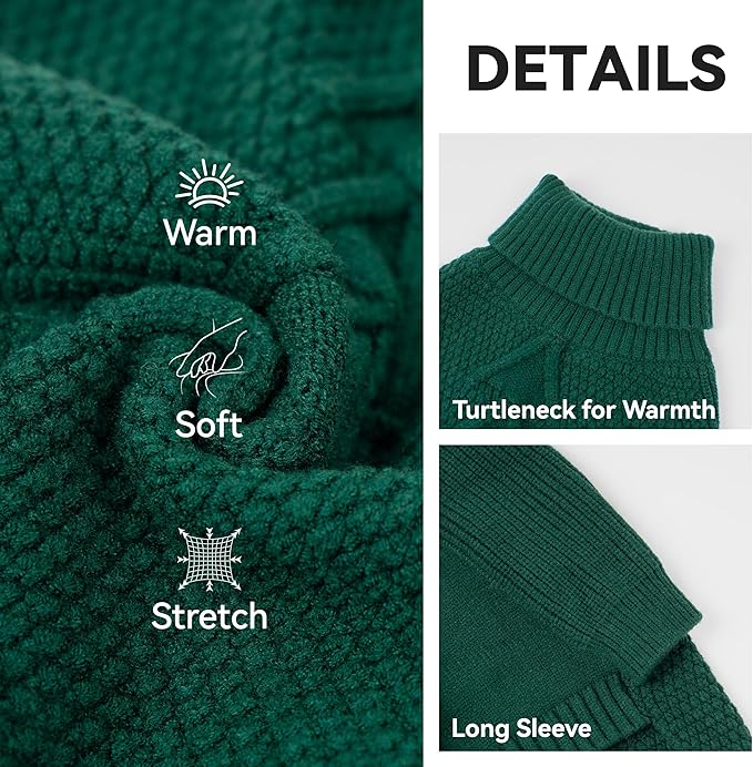 cyeollo Dog Christmas Sweater Pullover Turtleneck for Dogs, Classic Knitwear Fall Winter Cold Weather Dog Clothes Warm Pet Apparel Small Medium Large Dog Sweaters, Green M