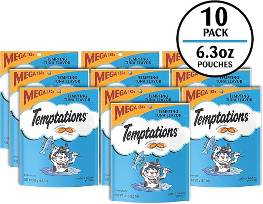 Temptations Classic Crunchy and Soft Cat Treats Tempting Tuna Flavor, 6.3 oz. Pouch (Pack of 10)