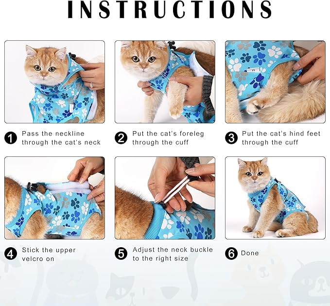 Cat Recovery Suit: Pink Cat Surgery Recovery Suit Female w/Paw Print Design - Elastic, Soft & Breathable Cat Recovery Suit for Spay - Washable Cat Surgery Suit for Post-Operative Healing Process.
