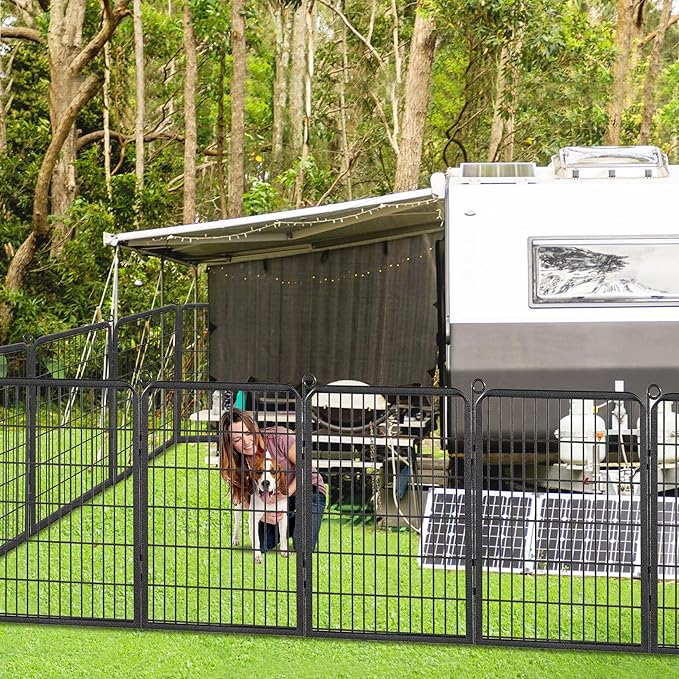 Dog Playpen Outdoor, 40" Height 28 Panels Pet Fence with Low Threshold Full Gate, Large Dog Fence Outdoor for Yard, Heavy Duty Pet Playpen Metal Play Pen Fence for RV Camping