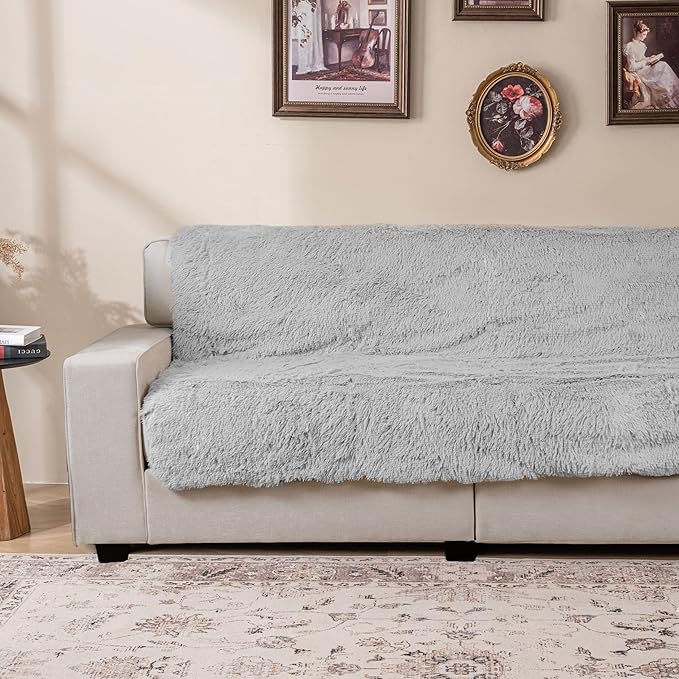 Dogs/Cats Bed Mats, Dog Pad Washable Removable Couch Cover with Anti-Slip Back, Plush Long Fur Mat, Perfect for Small, Medium and Large Dogs.(Magic Gray, 52"x82")