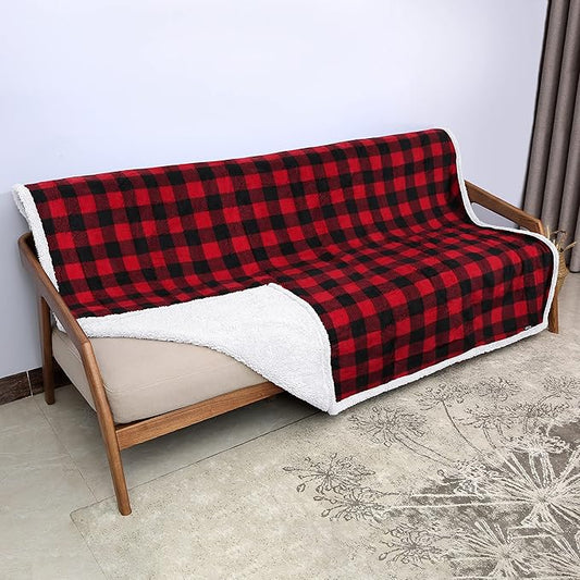 Catalonia Waterproof Bed Blanket, Washable Leakproof Bed Cover, Reversible Protector Blanket for Couch Sofa, Stain Proof Blanket Pad for Adults, 80X60 inches, Red Plaid