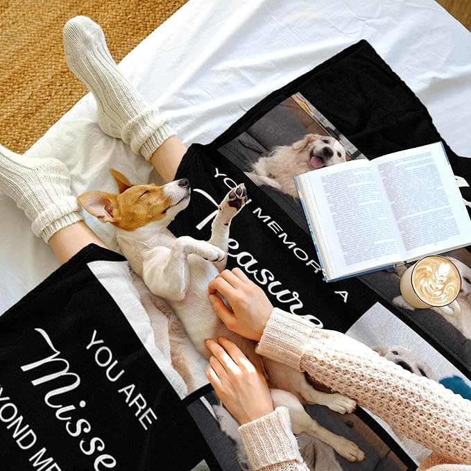 Dog Blankets for Pet Lover, Custom Blanket with Photos Name, Pet Blanket for Large Dogs, Dog Memorial Gifts for Loss of Dogs, Personalized Memorial Gifts of Puppy Cat Hamsters Rabbits