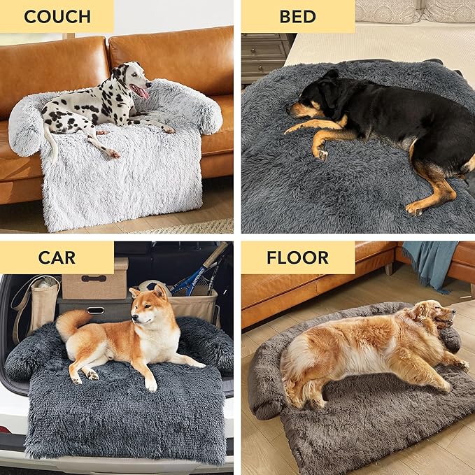 Codi Calming Dog Bed for Couch – Anti-Anxiety Sofa Protector Mat for Medium Dogs, 35''x31''x5'', Machine Washable, Fluffy & Cozy with Non-Slip Bottom, Ash Brown