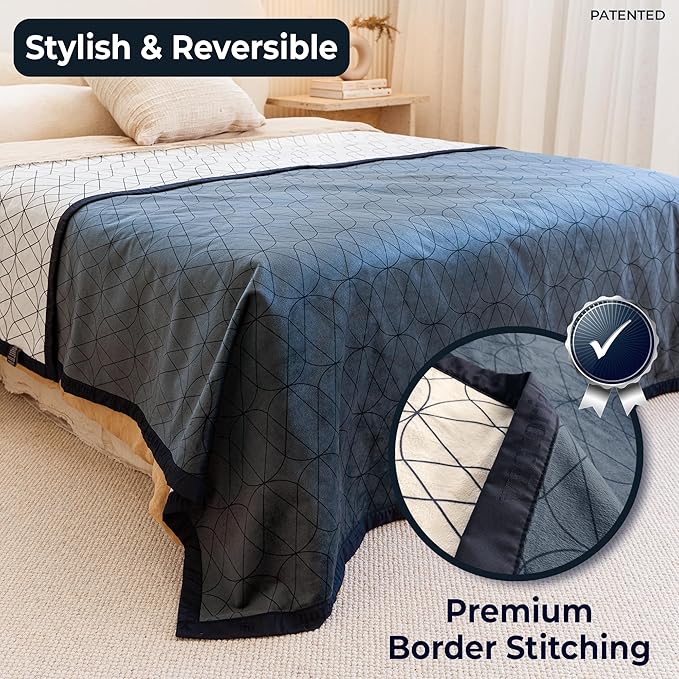 Waterproof Dog Blanket for Bed – 108x90 Inch King Size – Pet Hair Resistant Blanket for Small to Large Dogs – Washable, Leakproof, Reversible Bedspread for Bed Protection – Blue/White