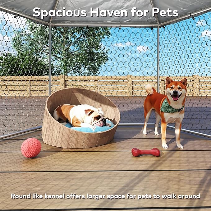 6.8x6.8 FT Large Outdoor Dog Kennel Outside,Heavy-Duty Galvanized Wire Mesh Dog Enclosure with Waterproof Cover & Secure Lock,Hexagonal Cage for Large Dogs