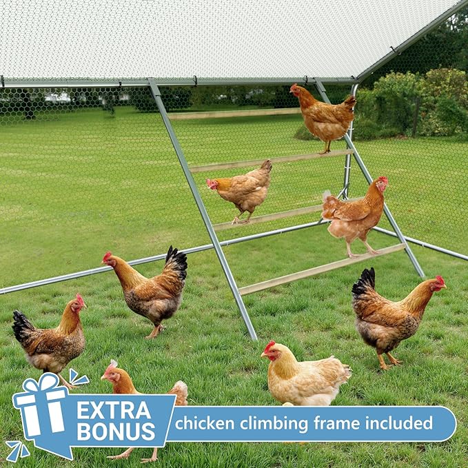Large Chicken Coop,10x26x6.5FT Metal Chicken Run for Yard with Feeding Door, Round Top Walk-in Chicken Pen,Outdoor Poultry Cage with Anti-UV Cover,Rabbit Duck House