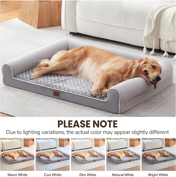 Large Dog Beds Large Sized Dogs, Orthopedic XXL XL Dog Bed for Medium Size Dogs, Big Waterproof Couch Sofa with Removable Washable Cover for Pet, Light Grey, 45"*35"*7"