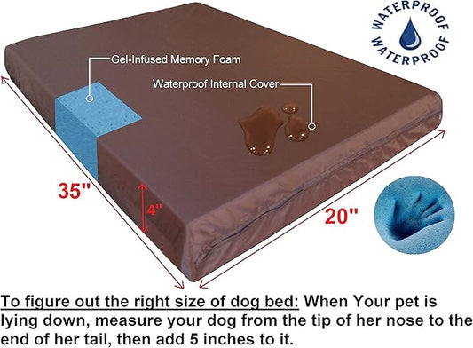 Dogbed4less Orthopedic Gel Cooling Memory Foam Dog Bed with Waterproof Liner and External Washable Cover for Small to Medium Pet