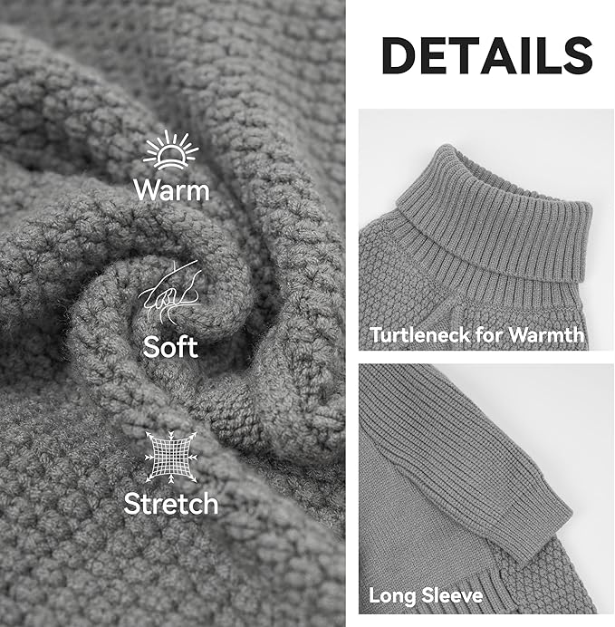 cyeollo Turtleneck Dog Sweater Knitted Cable Sweaters with Long Sleeves Winter Pet Clothes Pet Small Dog Sweaters, Grey XL