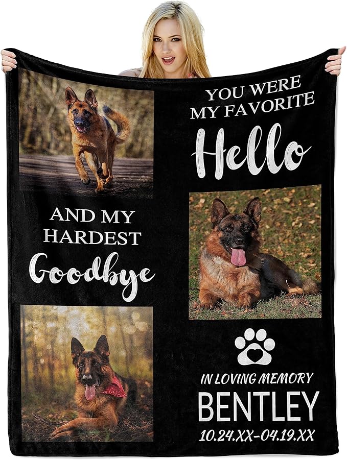 Customized Blanket with Picture, Pet Gifts for Dogs Owners, Personalized Dog Memorial Gifts, in Loving Memory Blanket, Dog Passing Away Gifts for Dogs Owners