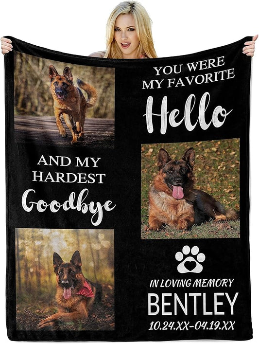 Customized Blanket with Picture, Pet Gifts for Dogs Owners, Personalized Dog Memorial Gifts, in Loving Memory Blanket, Dog Passing Away Gifts for Dogs Owners