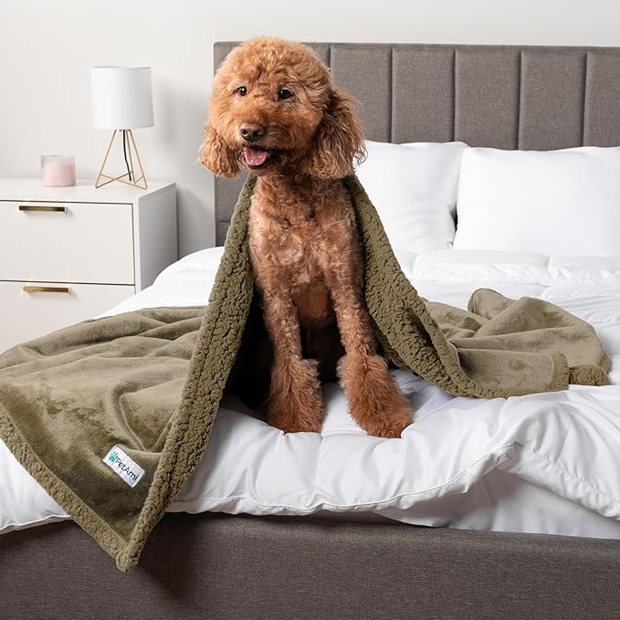 PetAmi Waterproof Dog Blanket for Small Medium Dog Puppy Cat Throw for Couch Cover Leakproof Protection, Sherpa Fleece, Reversible Soft Washable 29x40 Taupe Taupe
