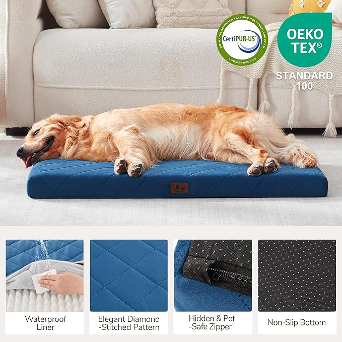 Orthopedic Dog Beds Large Medium Sized Dogs, Waterproof Dog Crate Bed with Removable Cover, Washable Pet Bed with Mat Egg Crate Foam, 35"x22"