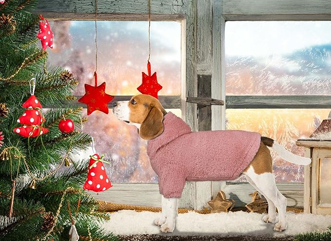 Fuzzy Dog Sweaters for Small Dogs Dog Hoodie Pet Clothes Warm Soft Cozy Coats Hooded Sweatshirt Fleece Small Pet Hoodies Sweater(Pink-XS)