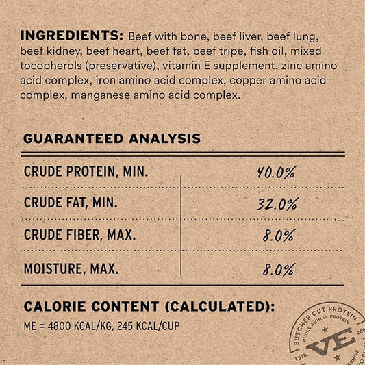Vital Essentials Freeze-Dried Raw Beef Crunchy Mini Nibs | Complete Meal or Mixer Dog Food | 3 lbs Big Bag