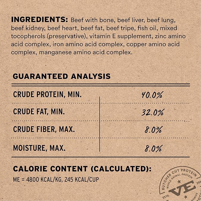 Vital Essentials Freeze-Dried Raw Beef Crunchy Nibs | Complete Meal or Mixer Dog Food | 14 oz