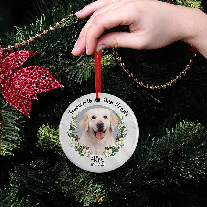 Pet Memorial Gifts, Personalized Dog Memorial Photo Ornament, Custom w/Name & Date - 5 Designs - in Loving Memory, Pet Sympathy Gifts - Keepsake Loss of Dog Cat, D8