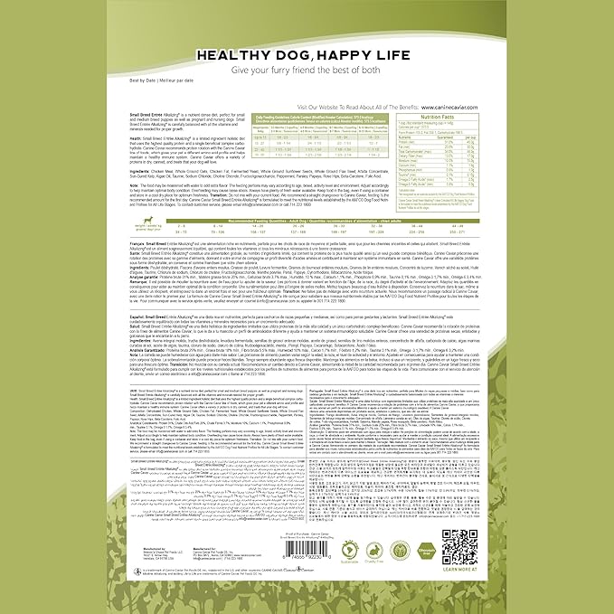 Canine Caviar - Small Breed: Chicken & Whole Ground Oats, Alkaline Dry Dog Food, Limited Ingredients, Gluten-Free, Based on Science & Research, Veterinary Alternative Diet (4.4 Pound Bag)