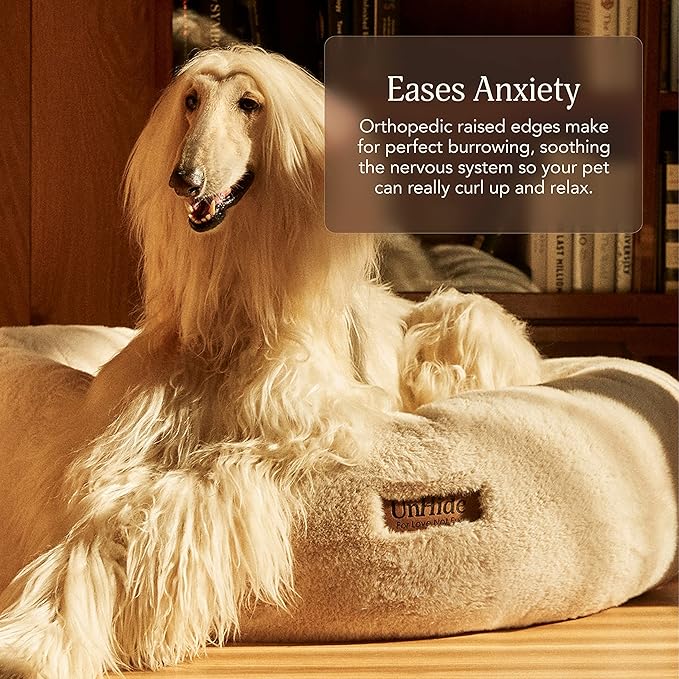 UnHide Floof Pet Bed - Large (35" x 12") - Extra Soft Dog Bed - Removable Faux Fur Cover - Machine Washable - Helps Ease Pet Anxiety & Provides The Perfect Sleep - Charcoal Charlie