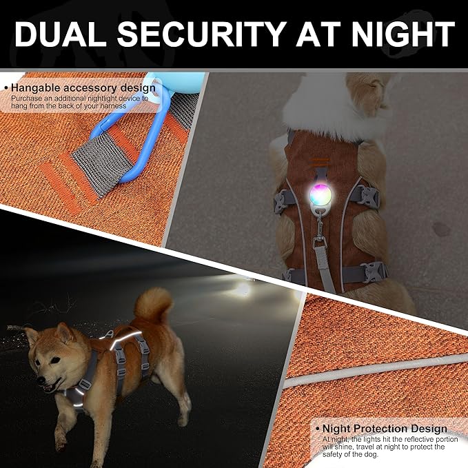 Escape Proof Dog Harness Medium Sized Dog, Reflective No Pull Dog Vest with Handle, Lightweight Full Body Pet Harness Adjustable for Walking,Training(Orange,Chest:17-32")
