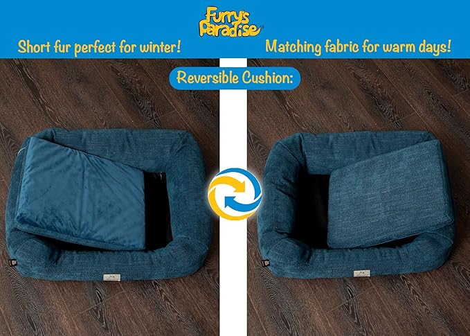 Furry's Paradise Foam Cuddler Pet Bed with Waterproof Liners, Reversible Cushion, Washable Cover, Recycled Fibers and Non-Slip Bottom. (Deeper Waters, Orthopedic Large)