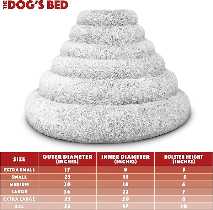 The Dog's Bed Sound Sleep Donut Dog Bed, Ice White Fur XL, Veterinary Approved