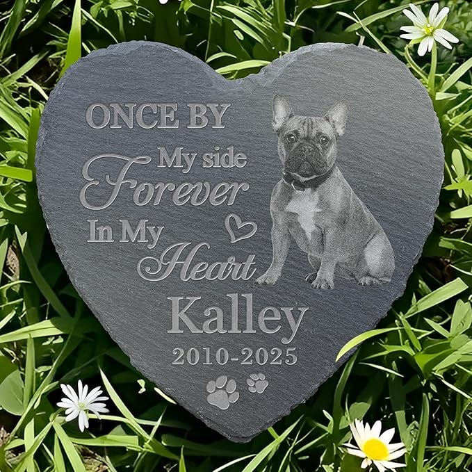 Pet Memorial Stone with Photo, Dog Memorial Gifts for Loss of Dog, Personalized Pet Memorial Gifts, Pet Loss Gift - in My Heart（Heart）