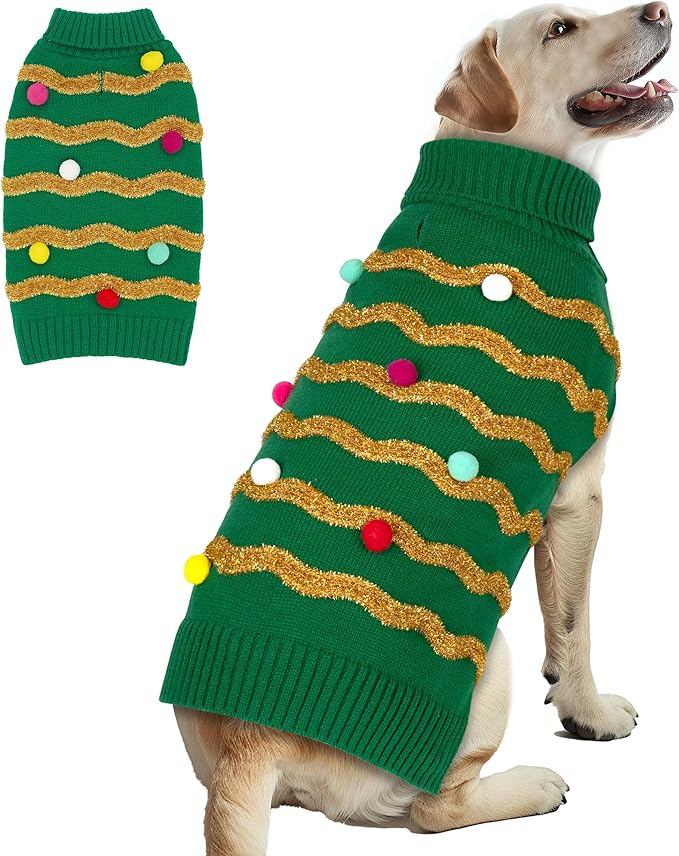cyeollo Christmas Dog Sweaters for Medium Large Dogs, Soft Warm Xmas Doggy Outfit with Leash Hole Holiday Cozy Turtleneck Winter Pet Clothes