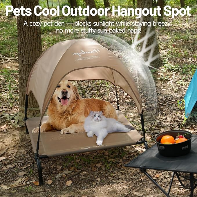 Himalaya Elevated Dog Bed, Large Bed with Canopy Removable Shade Tent, Stable Anti-Slip Feet for Pets Camping Indoor Outdoor Brown (Brown-Large)