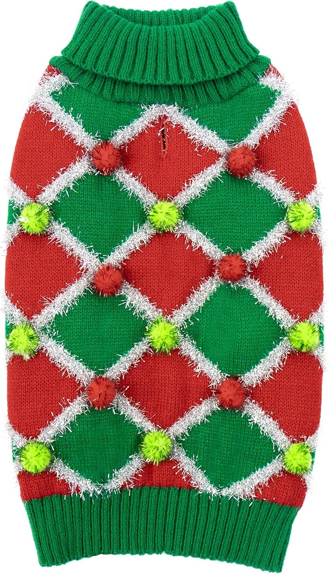 cyeollo Large Dog Christmas Sweater Turtleneck Dog Sweaters for Large Dogs Xmas Knitted Pullover Dogs Clothes Holiday Outfit, Green Medium