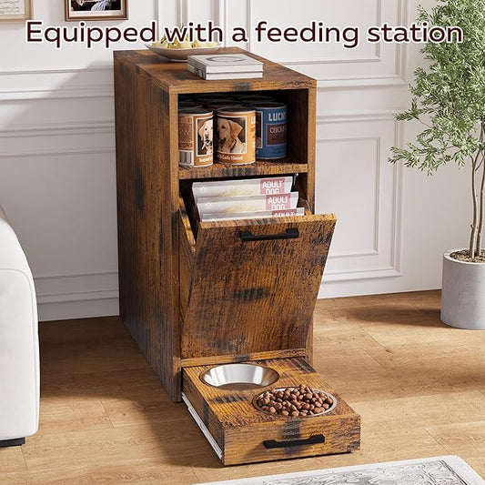 Dog Crate Furniture with Storage Cabinet, 42 Inch Wooden & Steel Decorative Indoor Kennel, Pet Cage End Table for Large and Medium Dogs, Escape-Proof & Chew-Proof, Rustic Brown