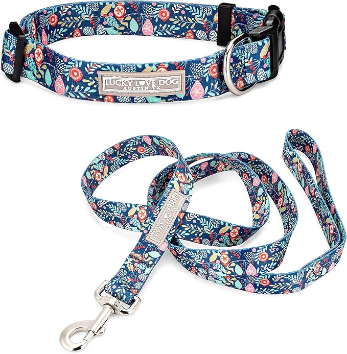 Lucky Love Dog - Adjustable Collar and Leash Set with Easy Click Buckle for Small to Large Dogs, Durable, & Comfortable Collar for Male & Female Dogs, Puppies & Adult - Sweet Holiday Combo, Large