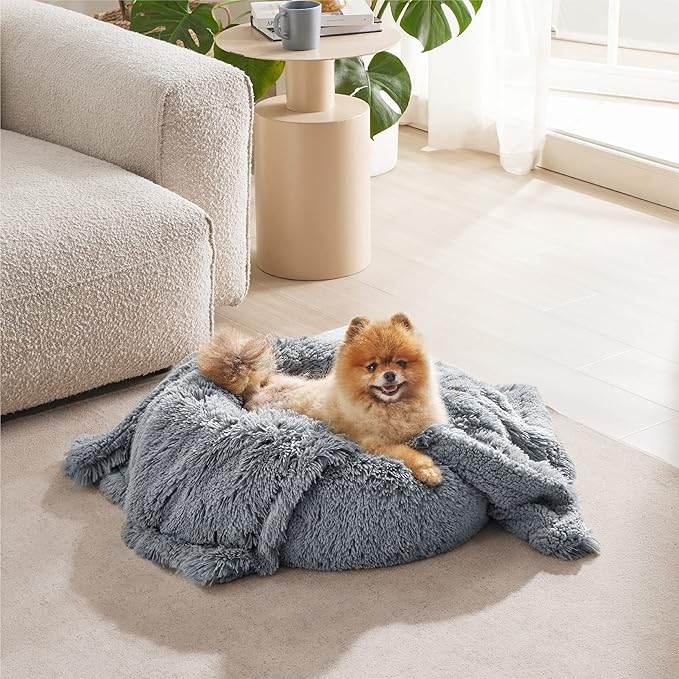 Bedsure Waterproof Dog Blankets for Small Dogs - Cat Blanket for Couch Protector Washable Long Faux Fur, Calming Soft Reversible Throw Furniture Protection for Puppy Pet, 25"x35", Grey